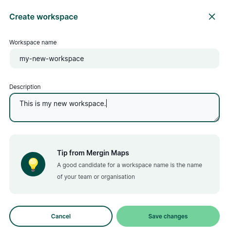Painel de administração do servidor - criar um novo espaço de trabalho