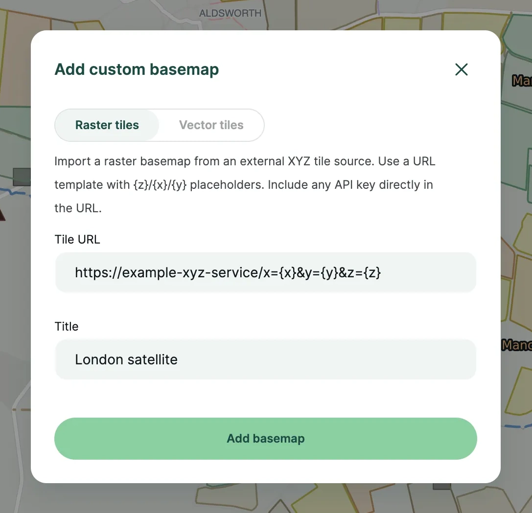 Mergin Maps webmaps: adicionar um mapa de fundo Mergin Maps webmaps: adicionar um mapa de fundo