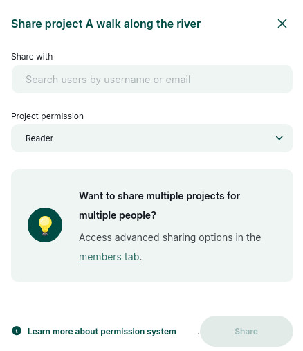 Partilhar o projeto com um colega de equipa por e-mail
