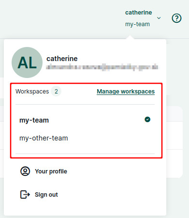 Mergin Maps lista de espaços de trabalho na Web