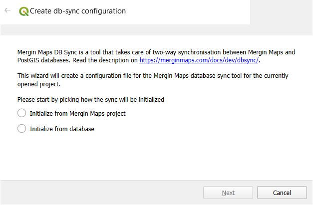 Opções de configuração do DB Sync