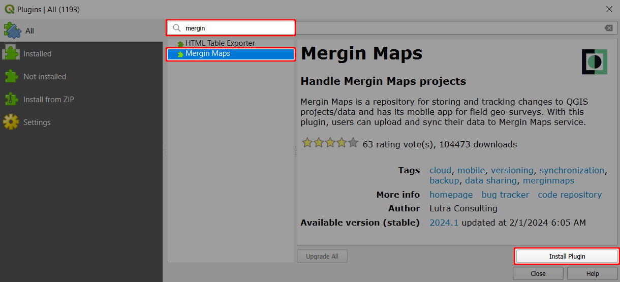 Mergin Maps Instalação do plugin