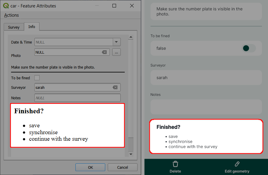 Widget HTML no formulário de atributos do site QGIS e da aplicação móvel Mergin Maps 