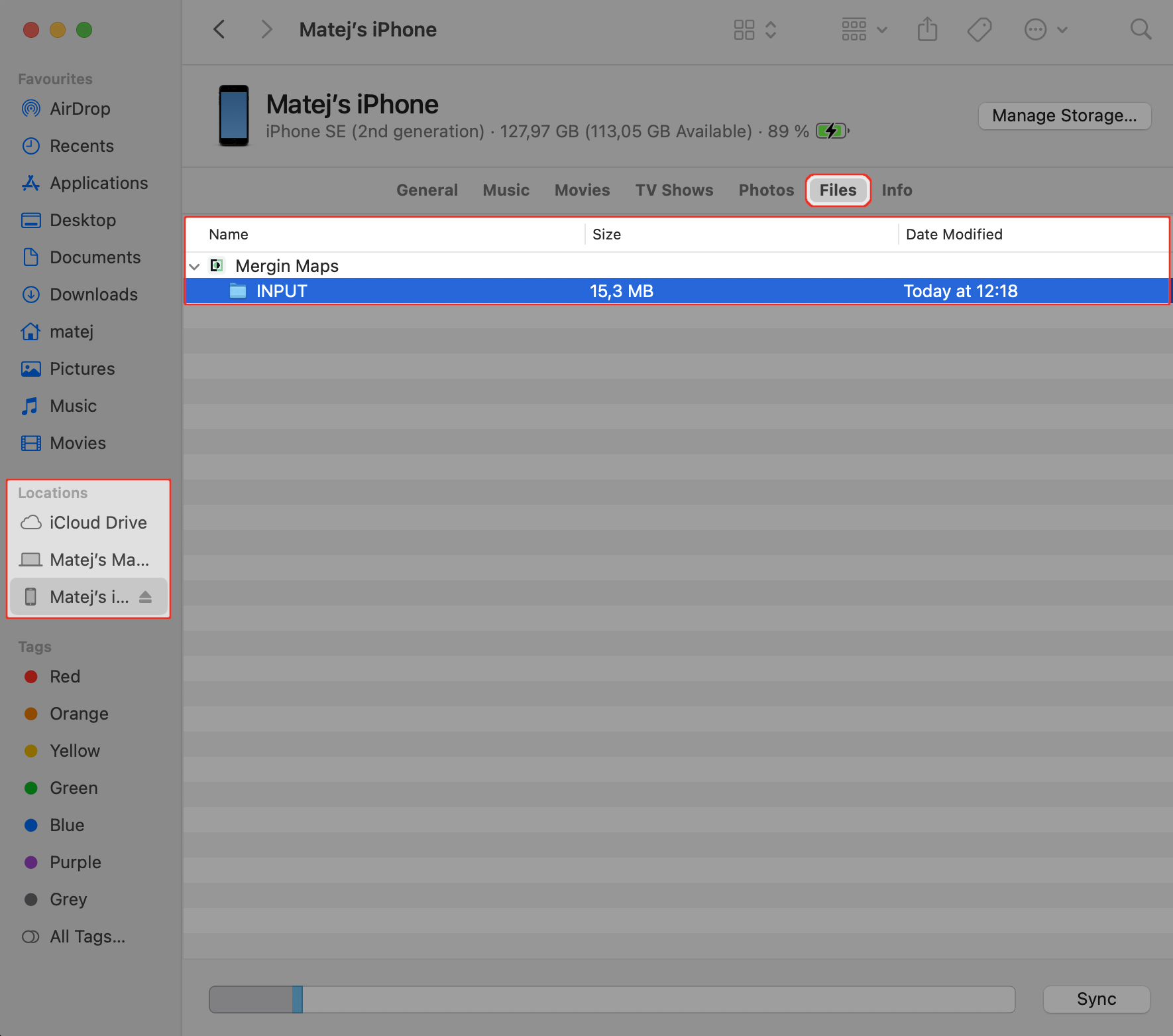 Mergin Maps ficheiros de aplicações móveis acedidos através do iTunes