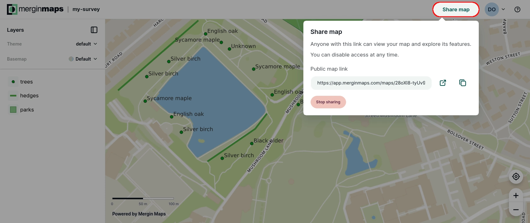 Partilhar mapas através de URL