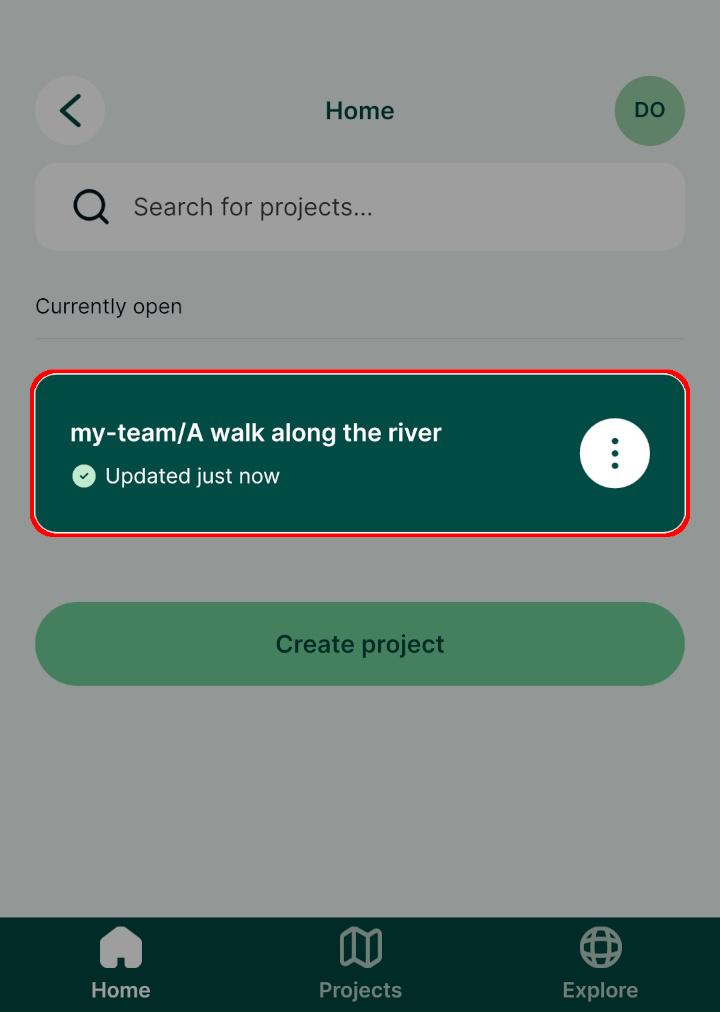 Mergin Maps projeto de aplicação móvel carregado