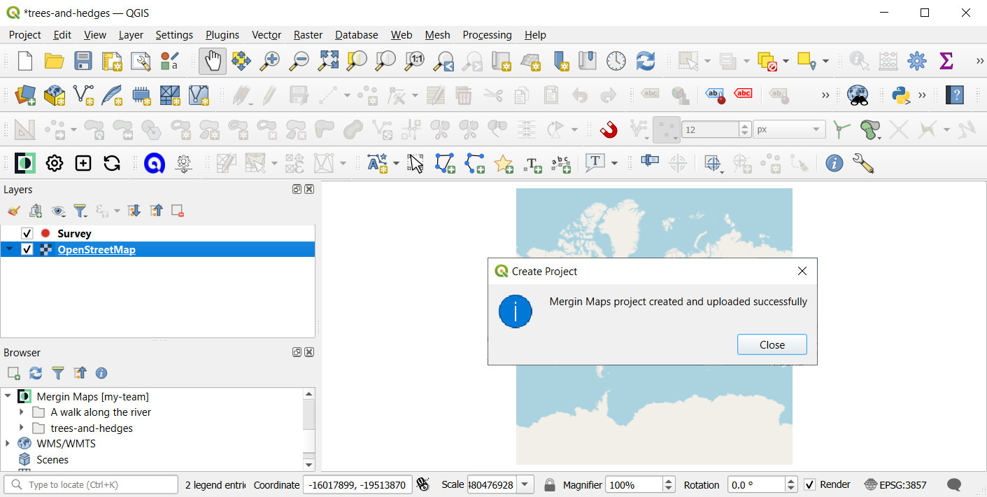Mergin Maps O projeto foi criado e carregado com sucesso
