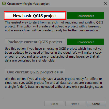 QGIS Criar um projeto d Mergin Maps : Novo projeto básico d 