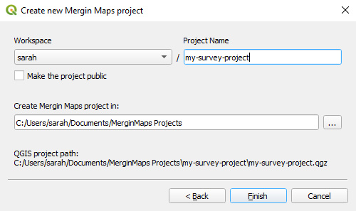 Novo nome e pasta do projeto « Mergin Maps »