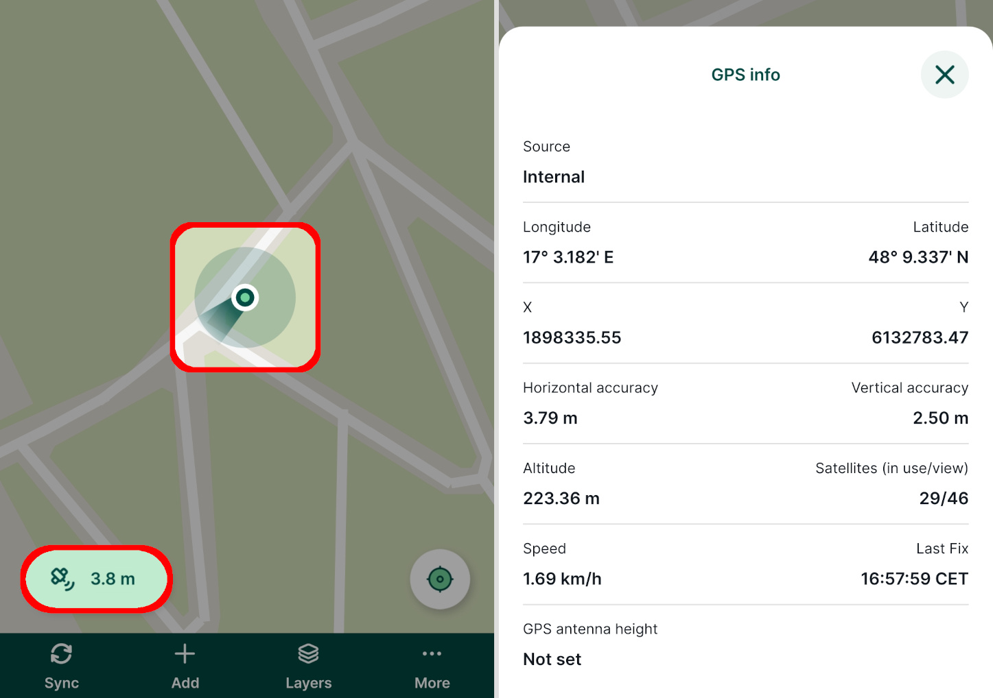 Informações sobre a precisão do GPS na aplicação móvel « Mergin Maps »