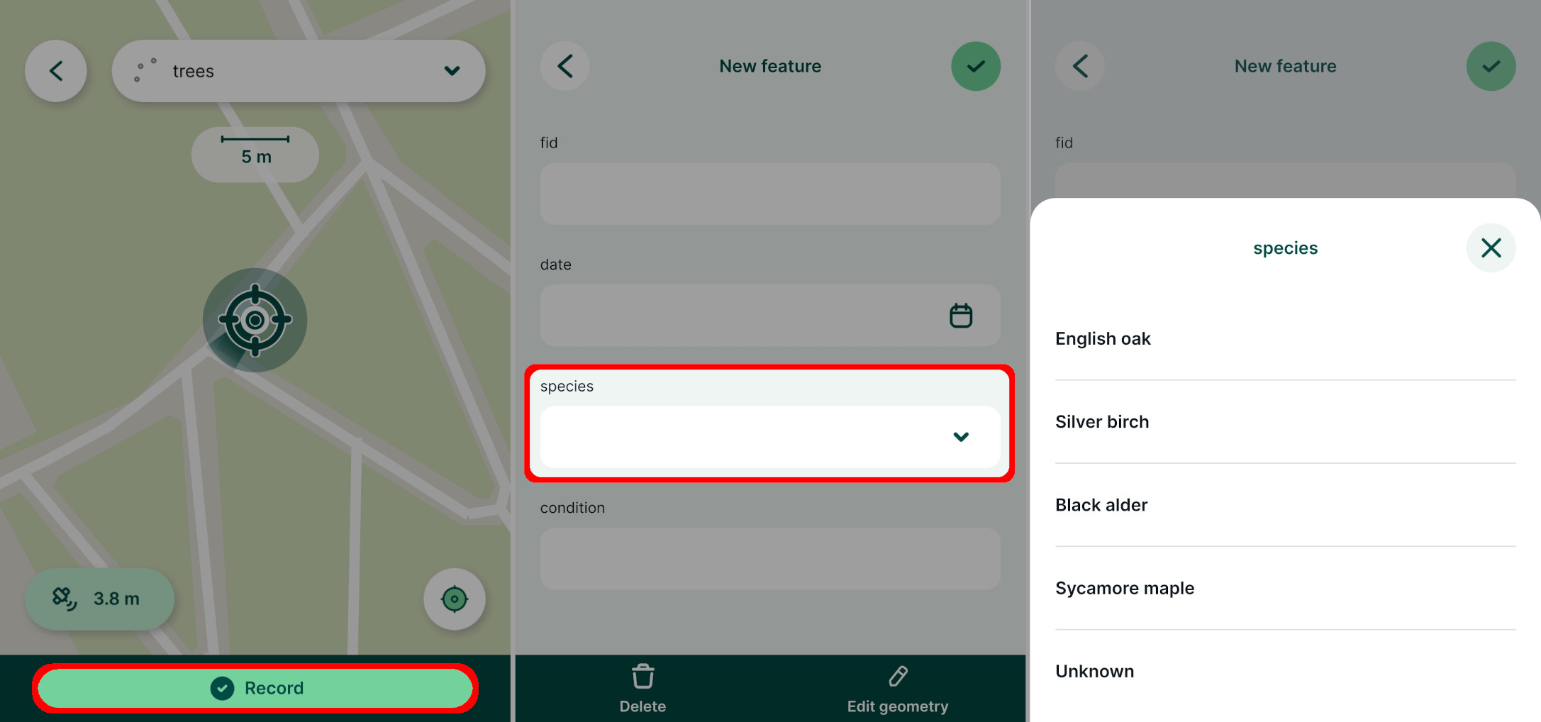 Formulário com menu suspenso na aplicação móvel « Mergin Maps »