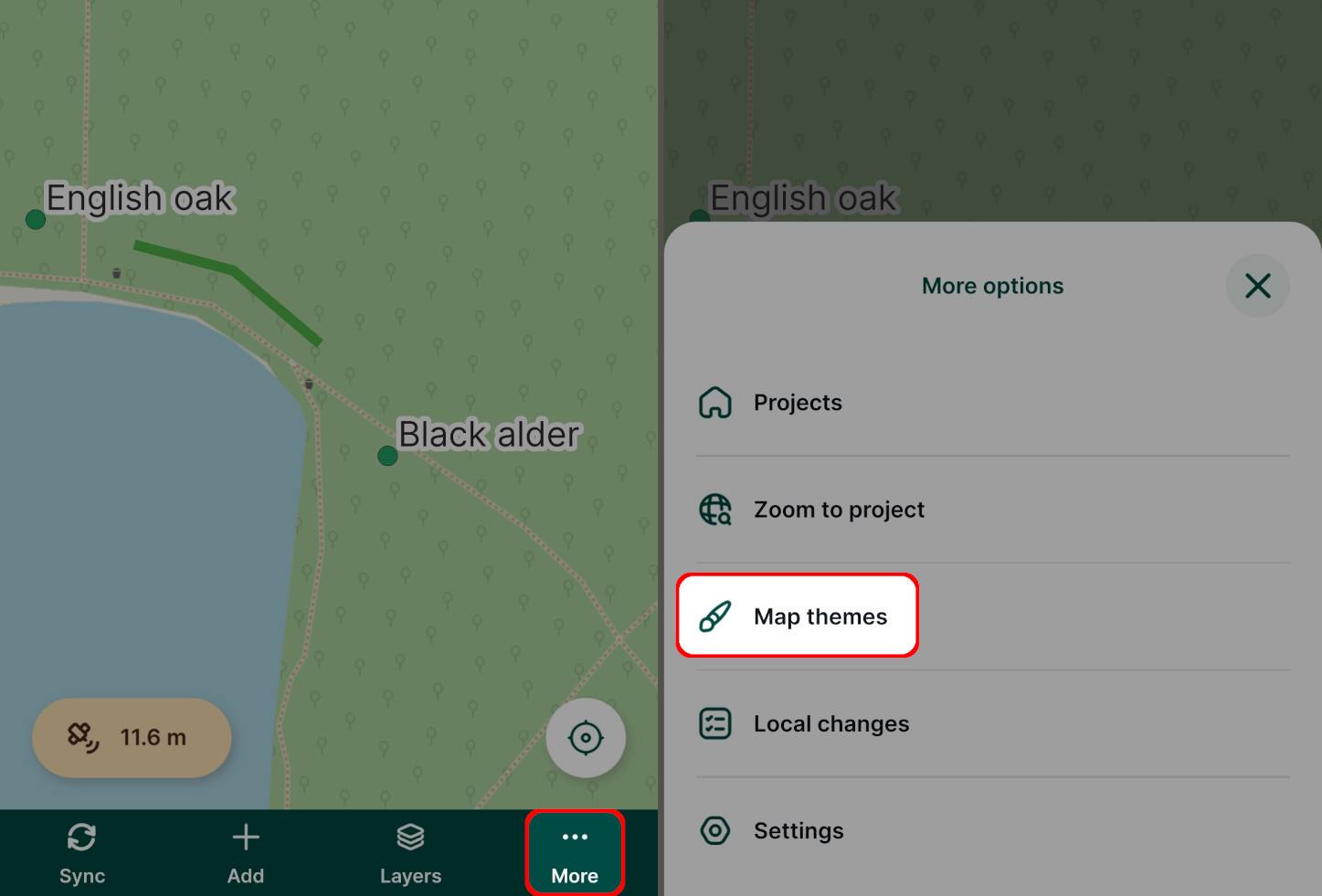 Temas de mapas na aplicação móvel « Mergin Maps »