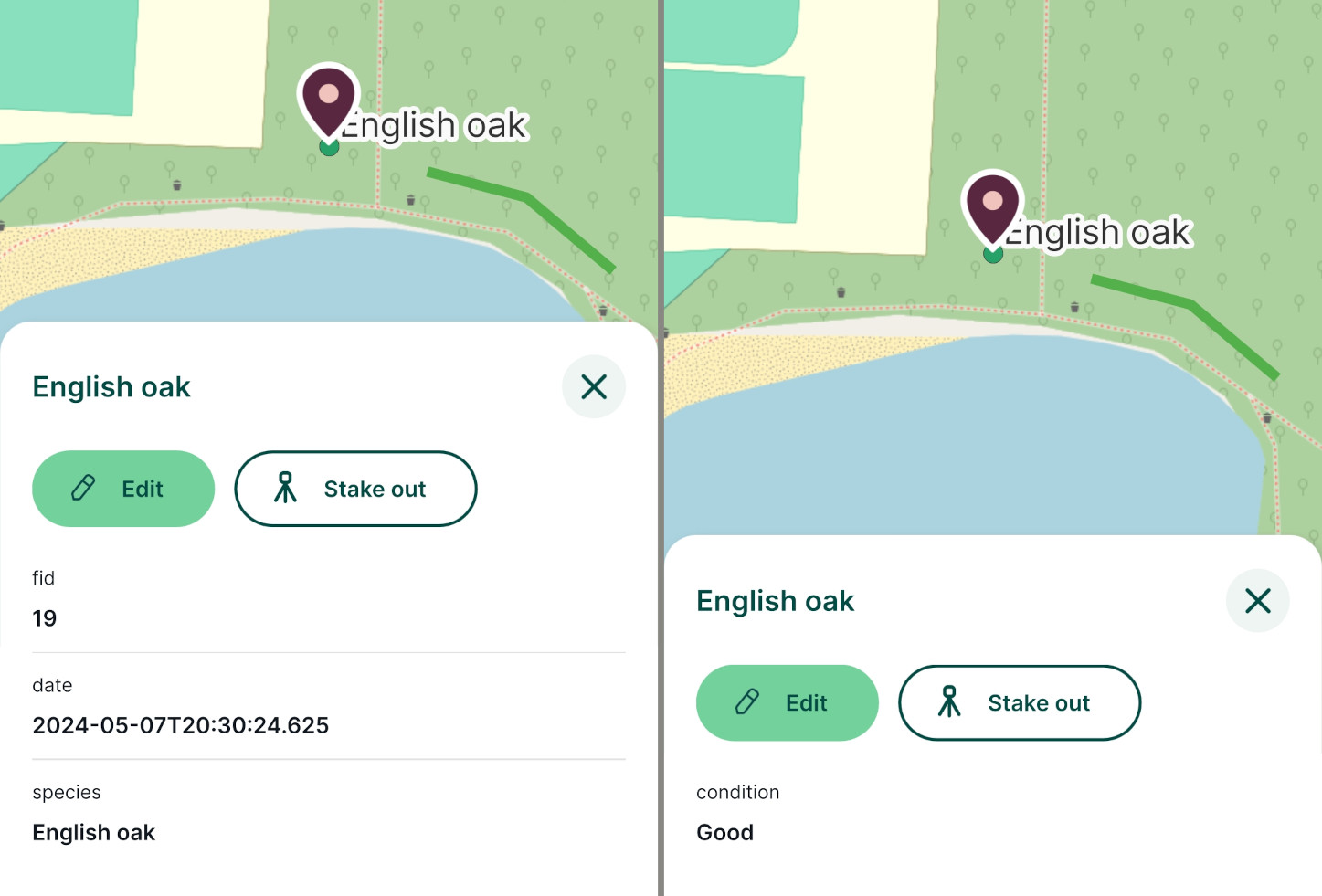 Painel de pré-visualização de funcionalidades na aplicação móvel « Mergin Maps »