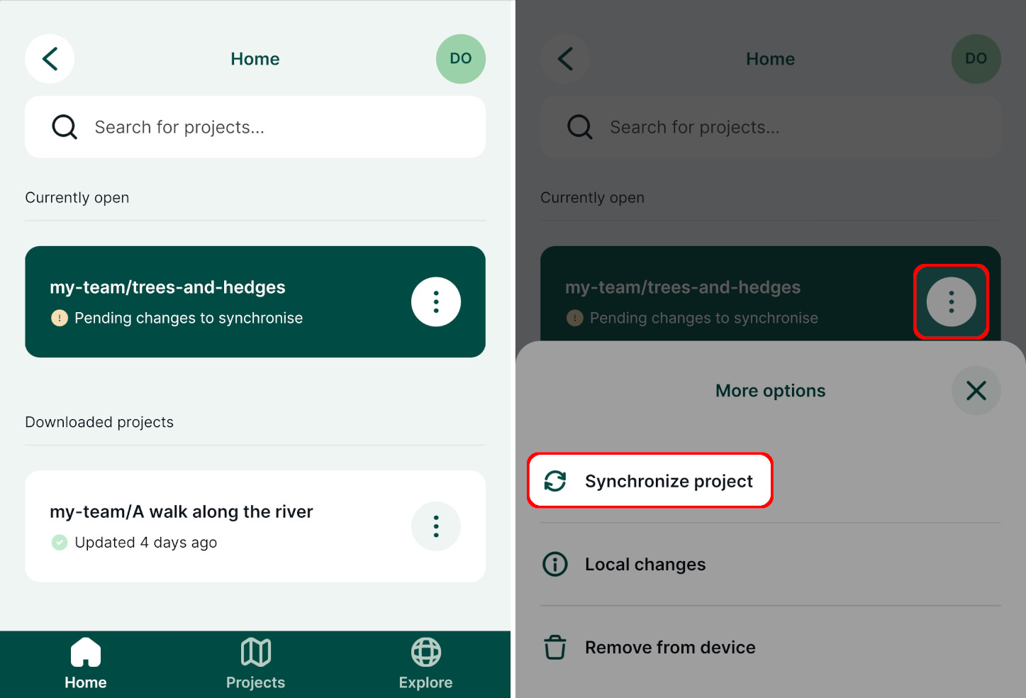 Projeto atualizado na aplicação móvel « Mergin Maps »