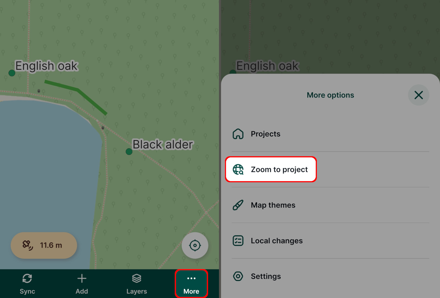 Ampliar para projetar na aplicação móvel « Mergin Maps »