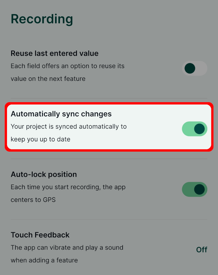 Sincronizar automaticamente as alterações nas definições da aplicação móvel « Mergin Maps »