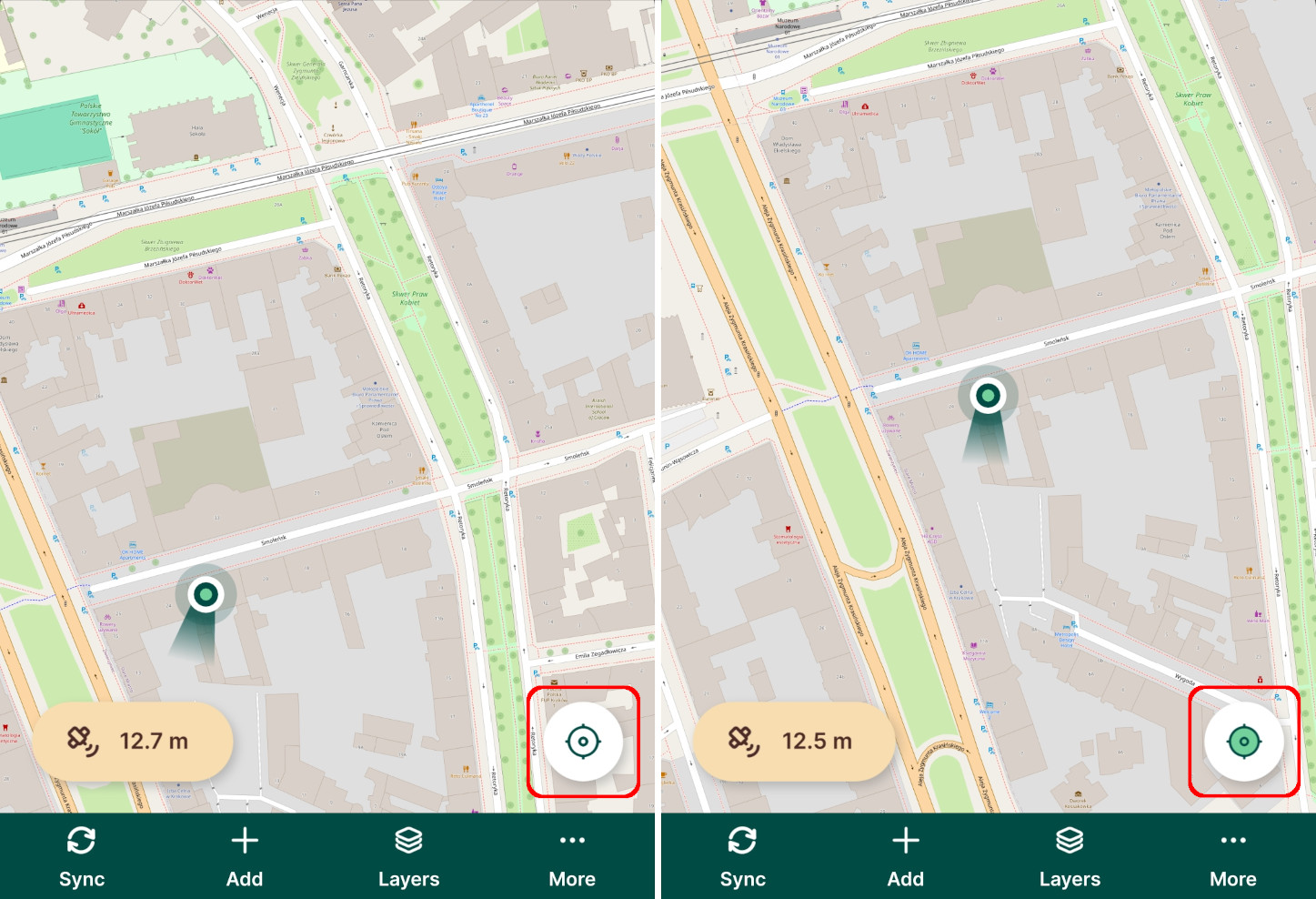 Mergin Maps centro de aplicações móveis na posição atual