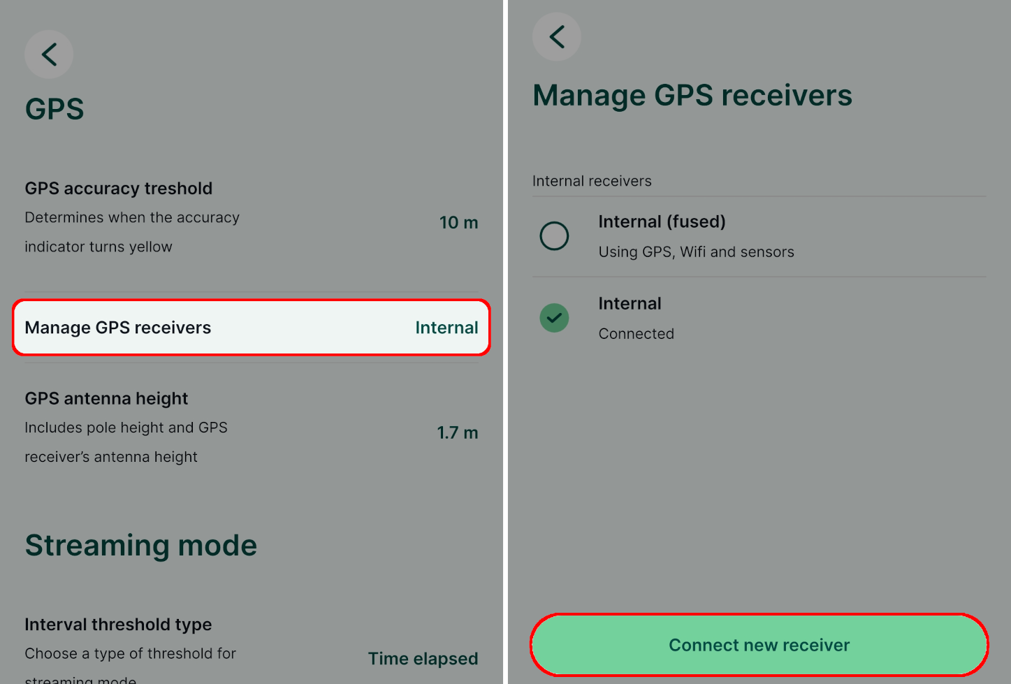 Selecionar recetor de GPS