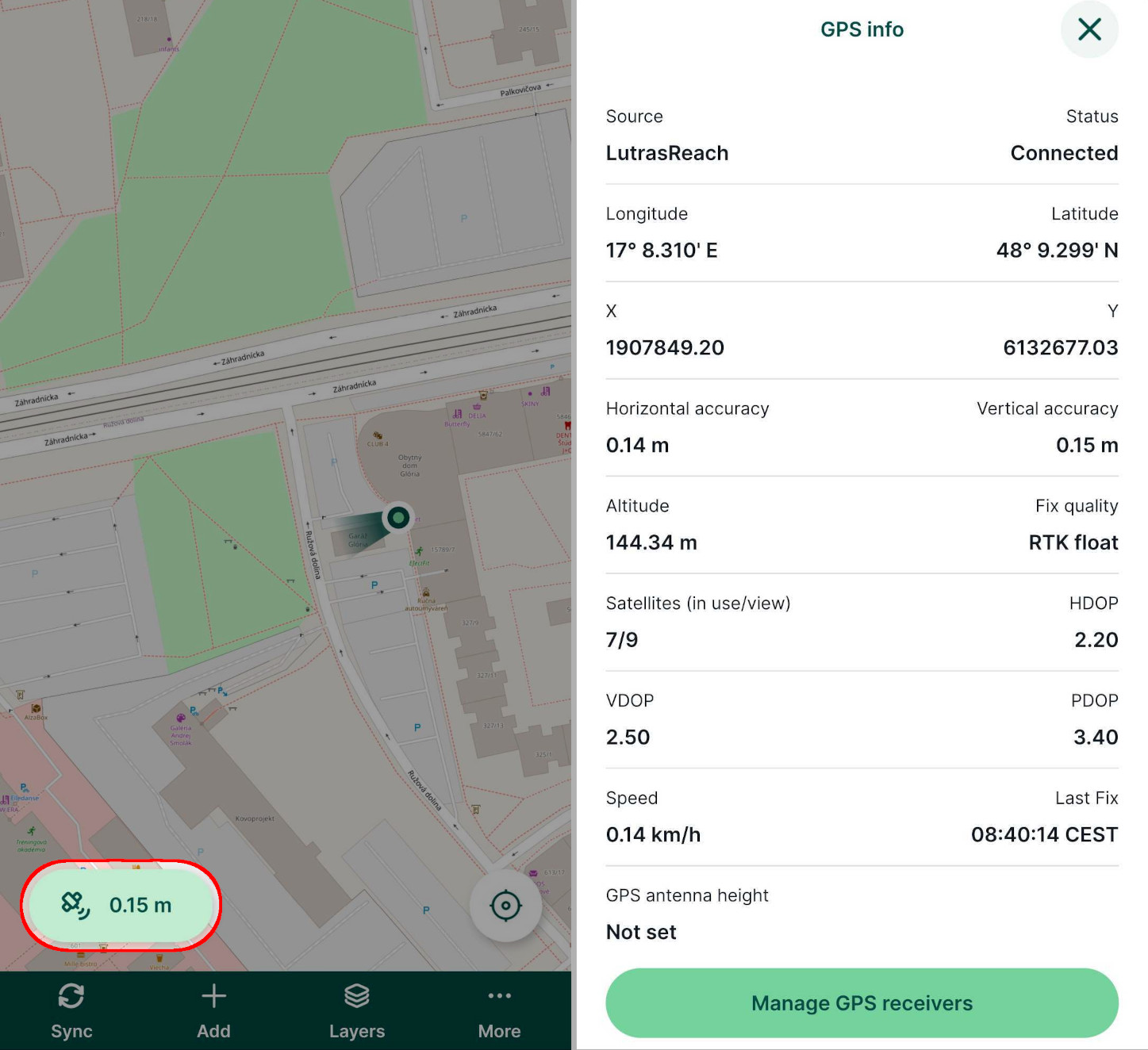Informações de GPS provenientes de um GPS externo na aplicação móvel « Mergin Maps »