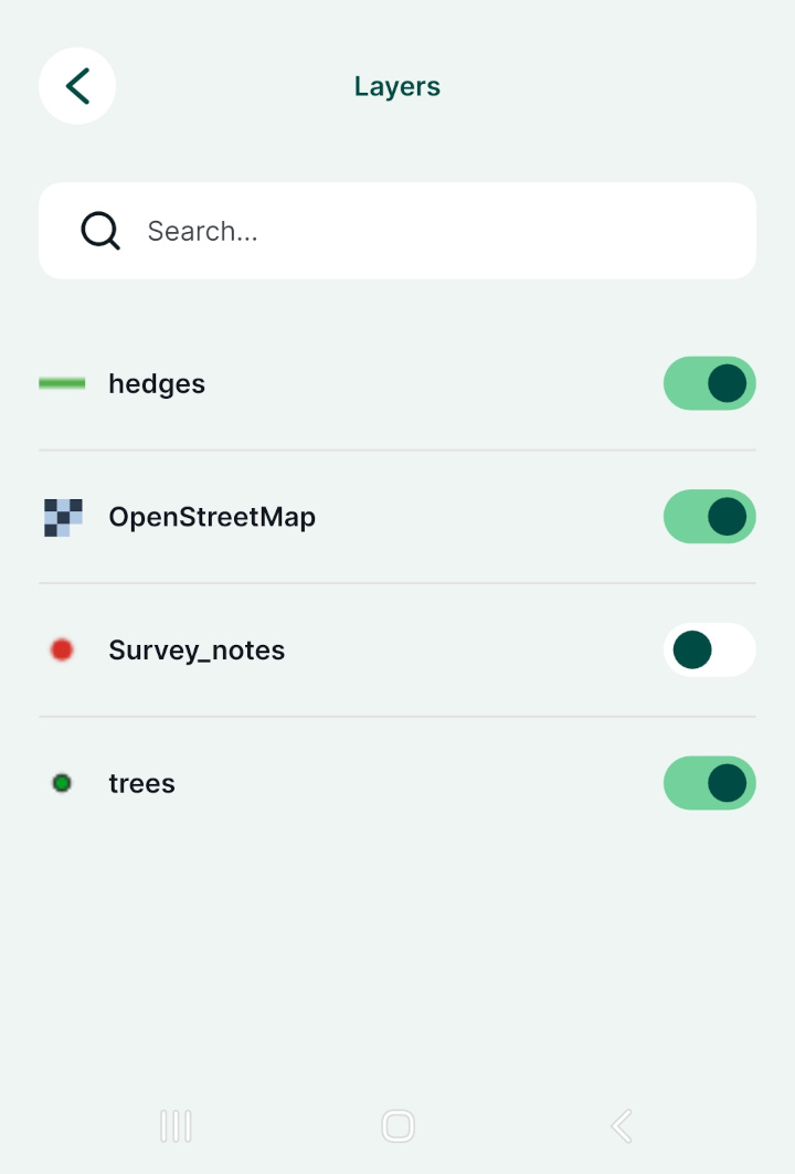 Mergin Maps Visibilidade das camadas na aplicação móvel