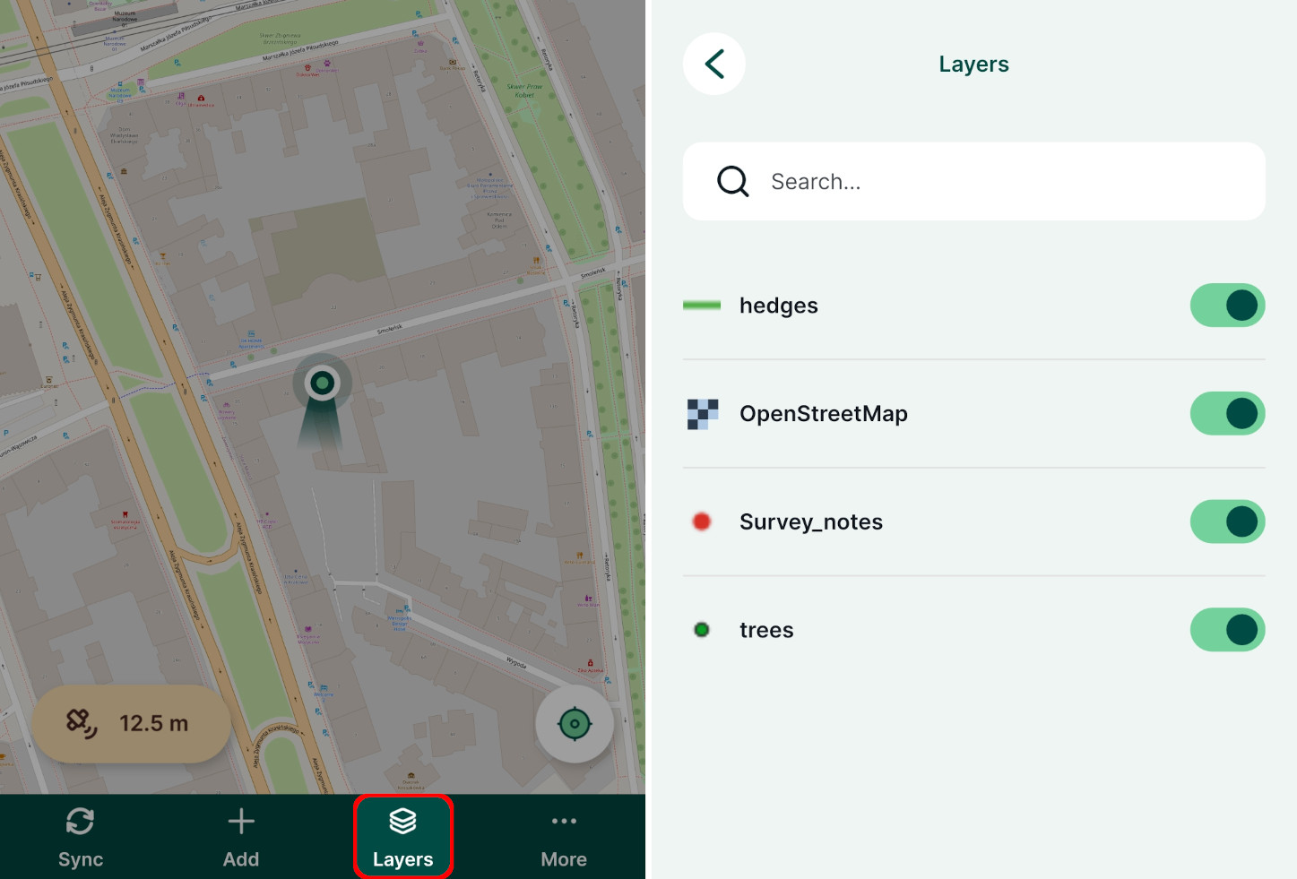 Camadas na aplicação móvel « Mergin Maps »