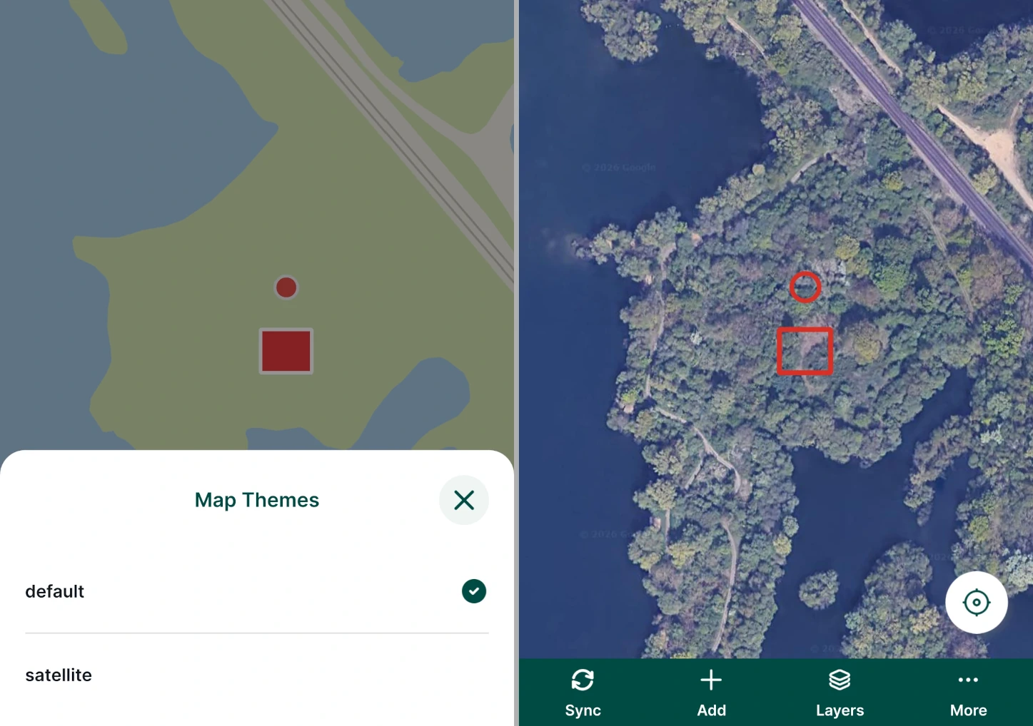 Mergin Maps aplicação móvel que permite alternar entre temas do mapa