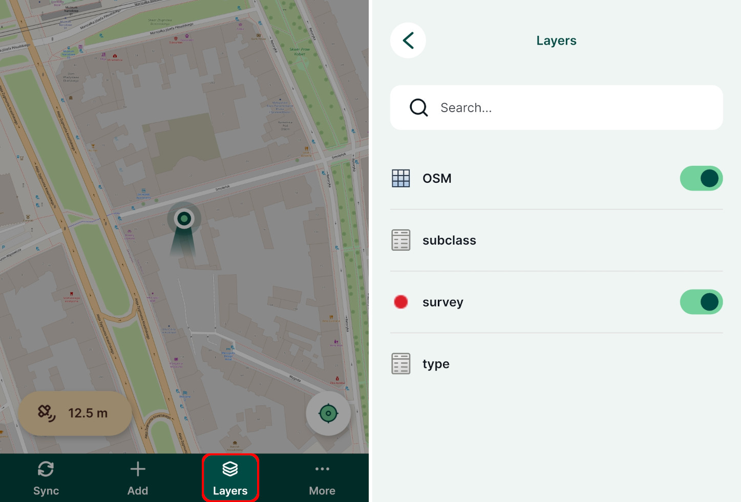 Camadas na aplicação móvel « Mergin Maps »