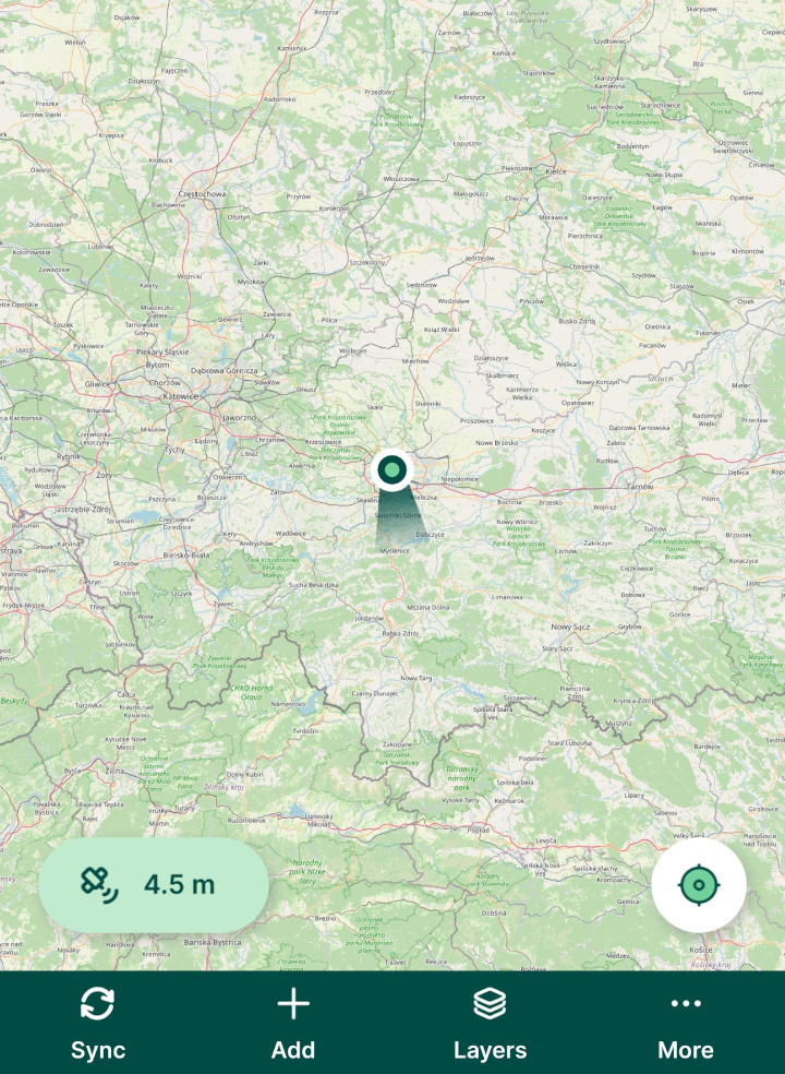 Um projeto foi aberto na aplicação móvel « Mergin Maps »