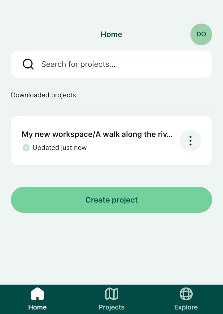 Projeto de aplicação móvel carregado na nuvem