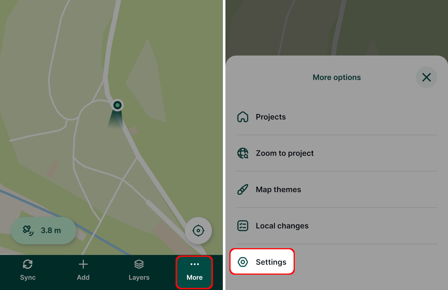 Definições na aplicação móvel « Mergin Maps »