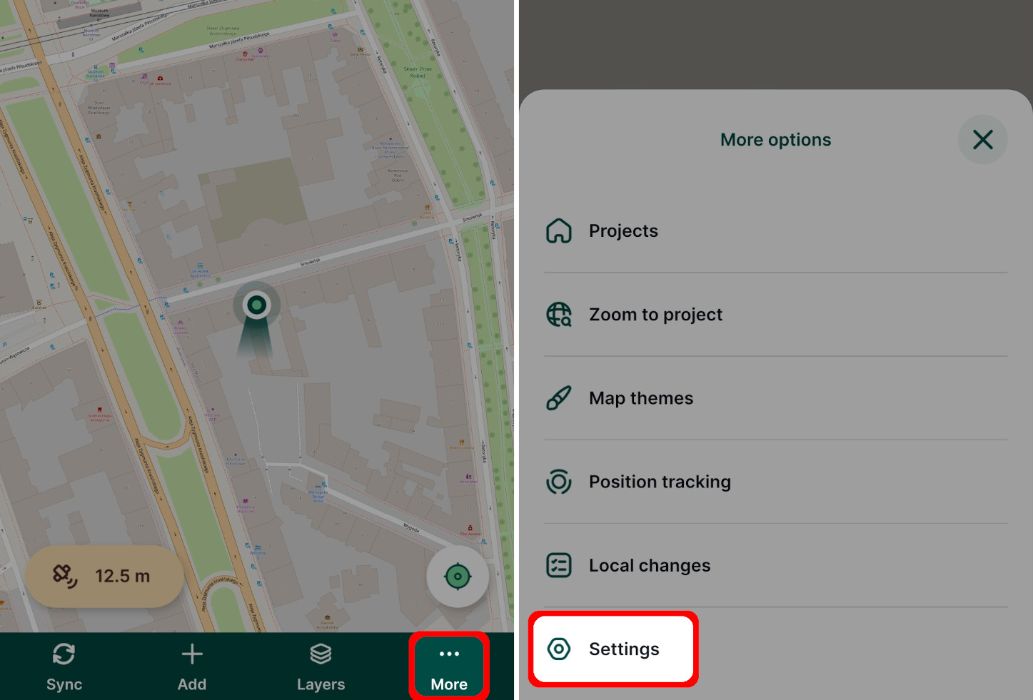 Mergin Maps Definições do telemóvel