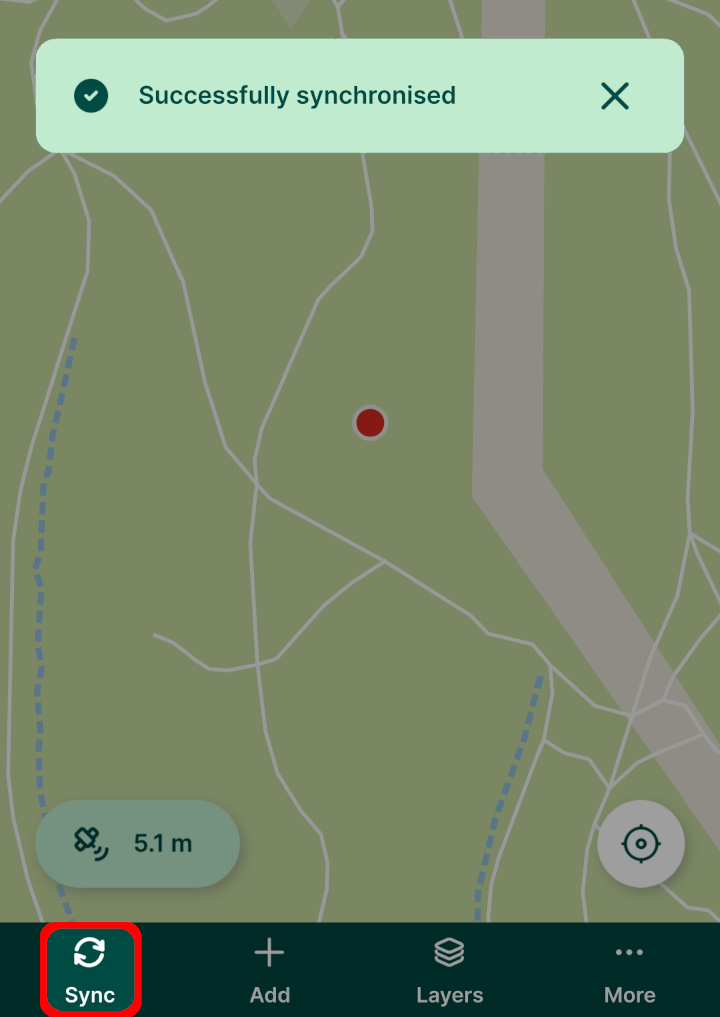 Mergin Maps Botão «Sincronizar» da aplicação móvel