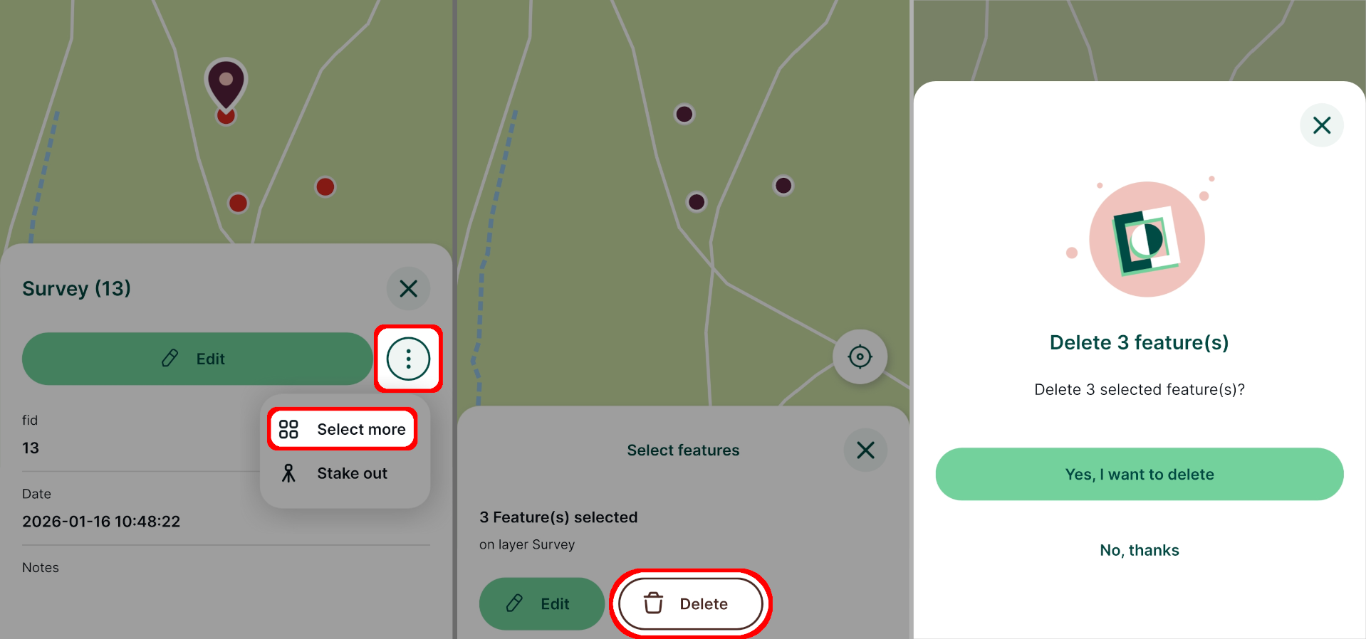 Eliminar vários elementos na aplicação móvel « Mergin Maps »