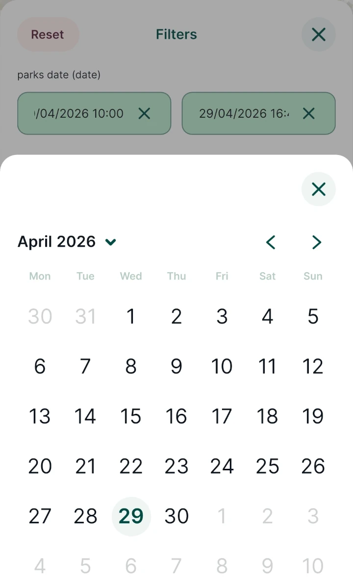 Mergin Maps Aplicação móvel: Filtro por data