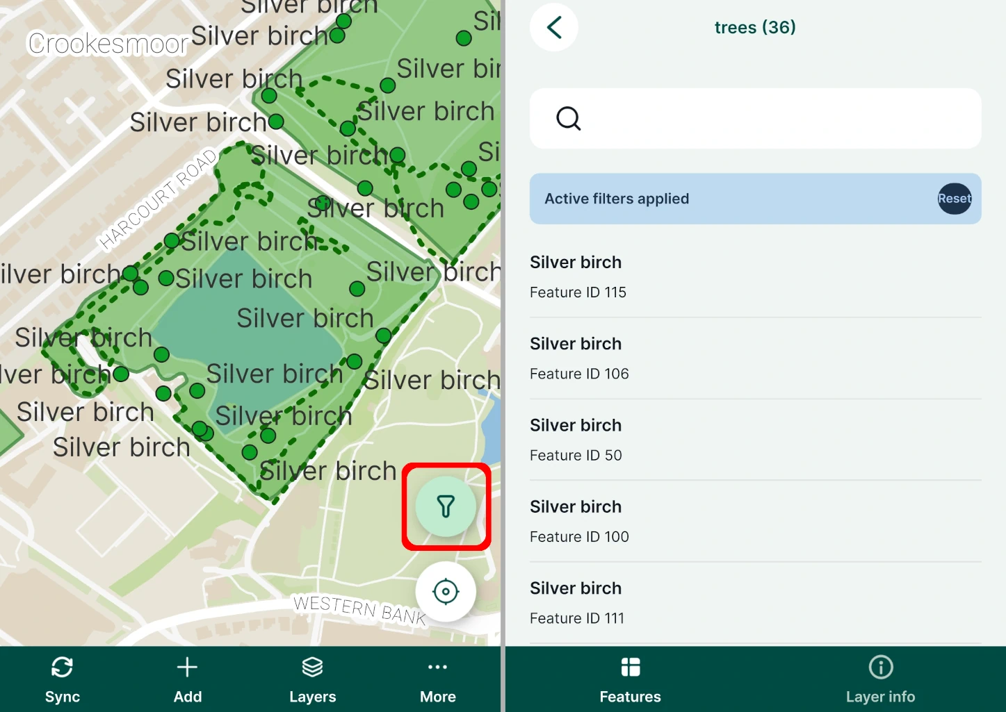 Filtro ativo na aplicação móvel « Mergin Maps »