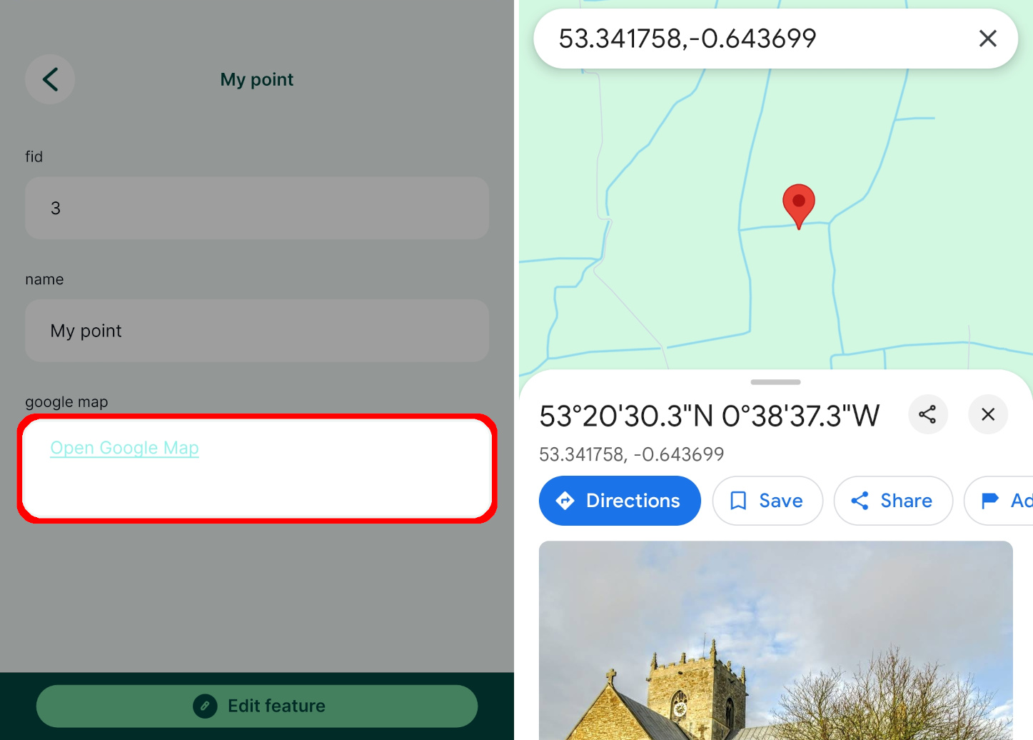 Abrir o Google Maps a partir da aplicação móvel « Mergin Maps »
