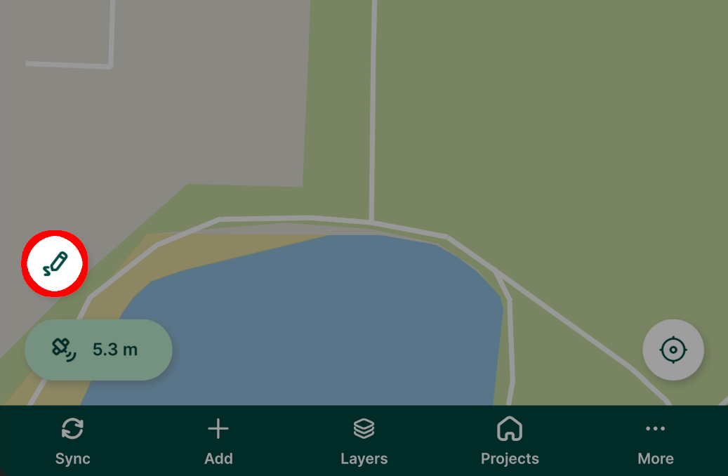 Botão para esboçar mapas na aplicação móvel « Mergin Maps »