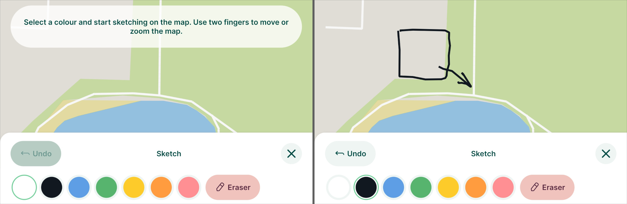 Esboços de mapas na aplicação móvel « Mergin Maps »