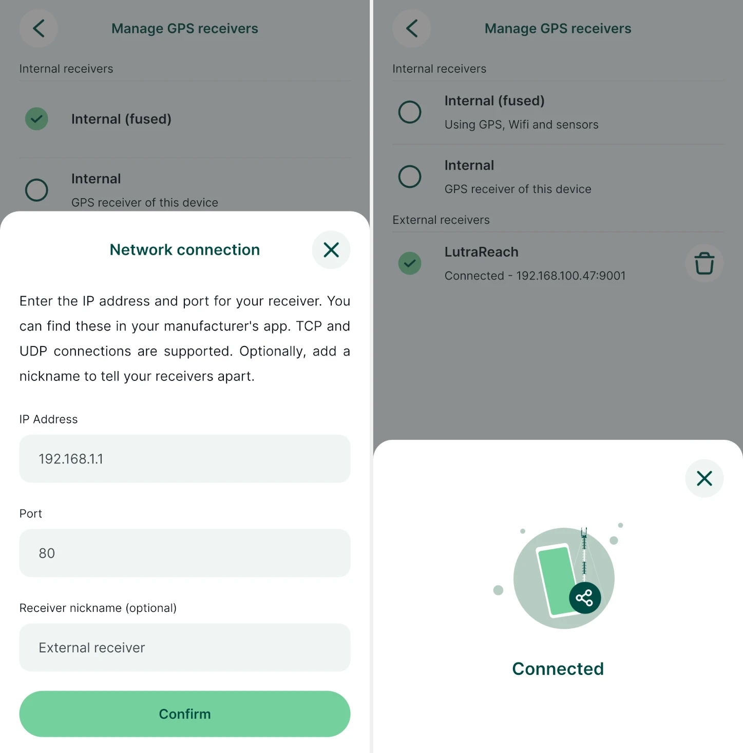 Ligar um recetor de GPS através de um fornecedor de rede