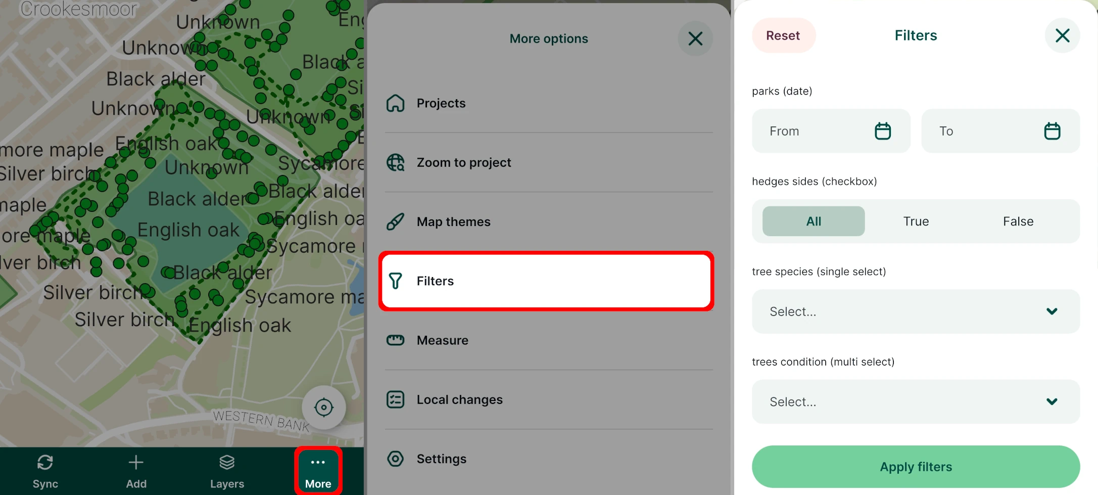 Botão de filtragem na aplicação móvel « Mergin Maps »