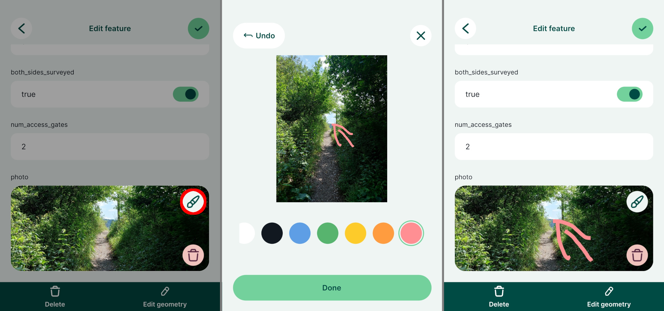 Botão «Esboço de foto» na aplicação móvel « Mergin Maps »