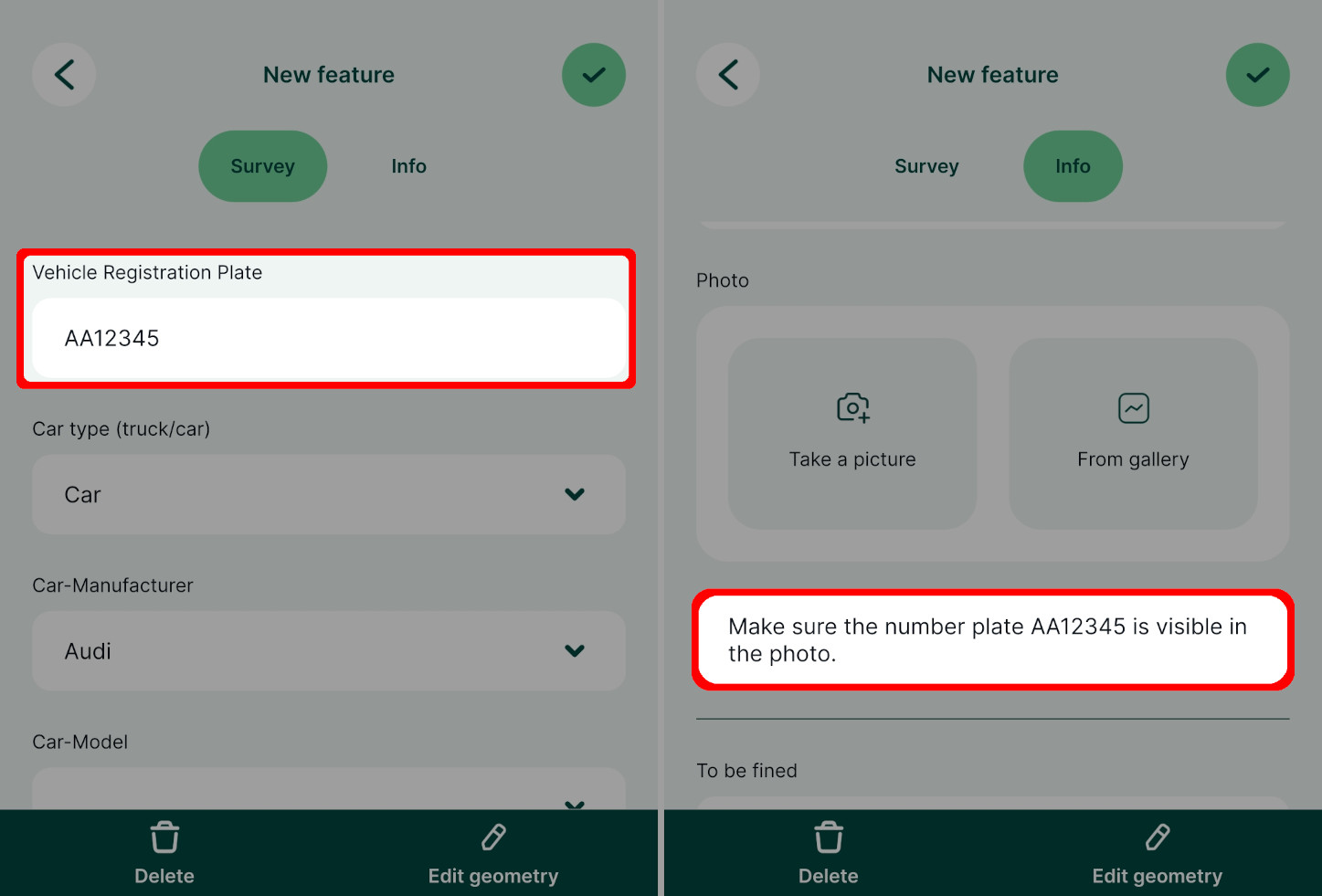 Mergin Maps widget de texto para aplicações móveis com variável