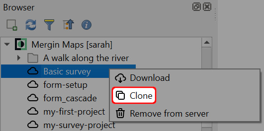 Clonar o projeto « Mergin Maps » em QGIS