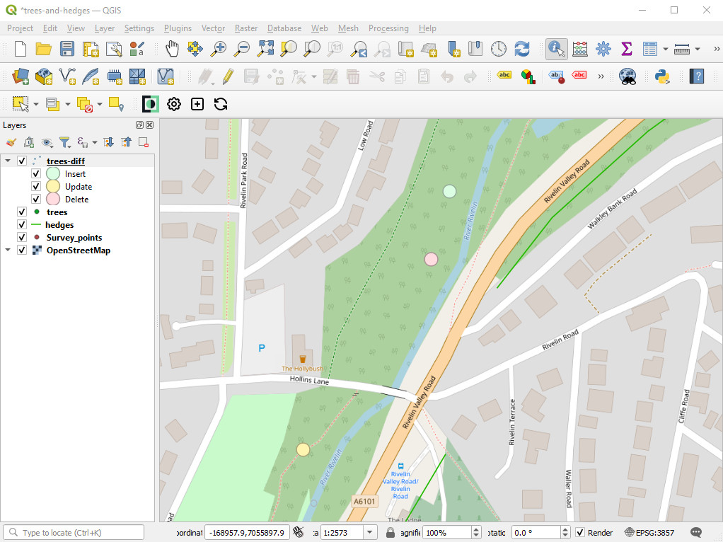 Camada «Diff» adicionada ao painel de camadas do QGIS 