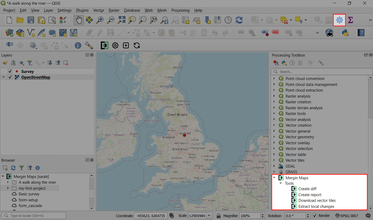 Mergin Maps ferramentas da caixa de ferramentas de processamen QGIS o