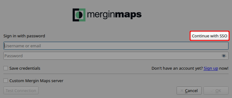Mergin Maps QGIS plugin de autenticação única