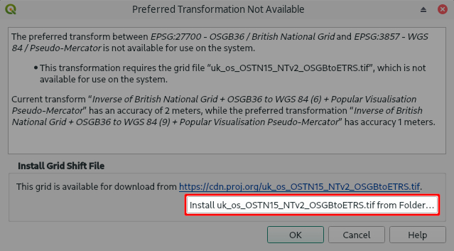 QGIS instalar a transformação de deslocamento da grelha