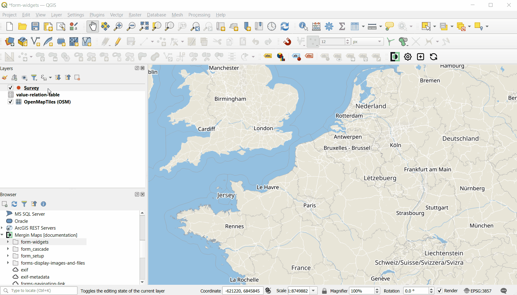 QGIS Separador «Formulário» das propriedades da camada