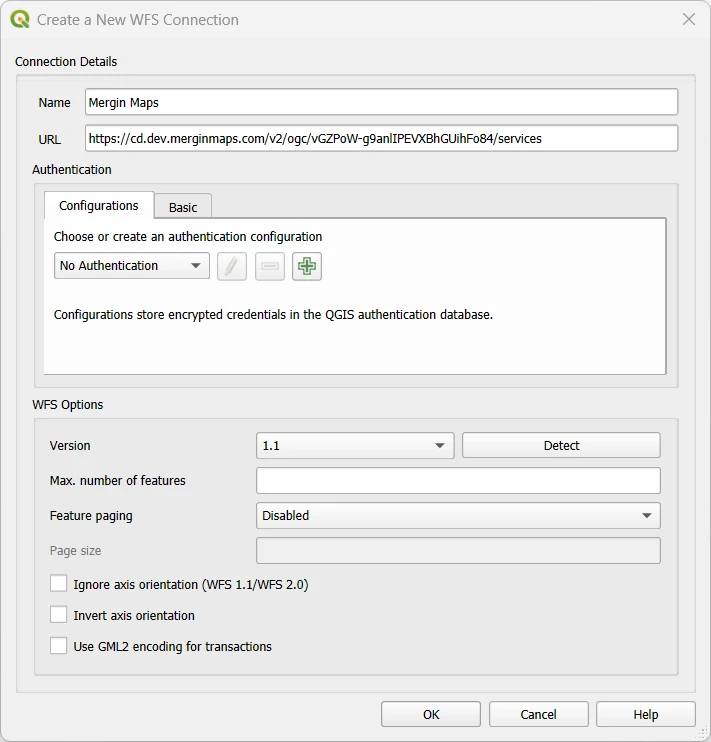QGIS Nova ligação WFS