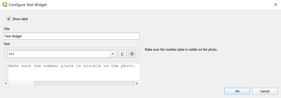 QGIS Configuração do widget de texto